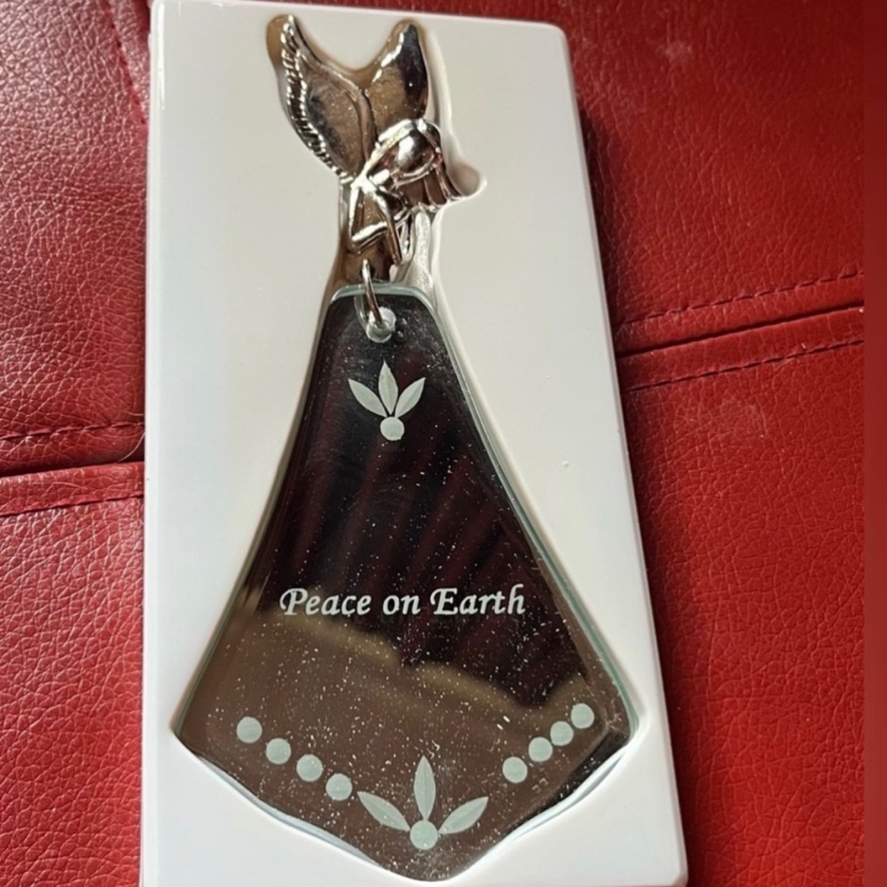 VINTAGE SILVER SENTIMENT ANGEL CHRISTMAS TREE ORNAMENT - MEASURES APPROX. 6.5"